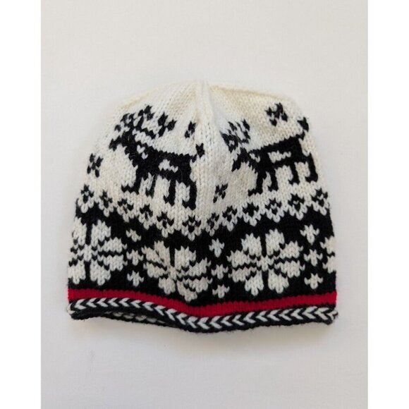 Hand Knit Beanie Fair Isle Nordic Style 4 Point Black And White Hat S/M - Picture 3 of 8